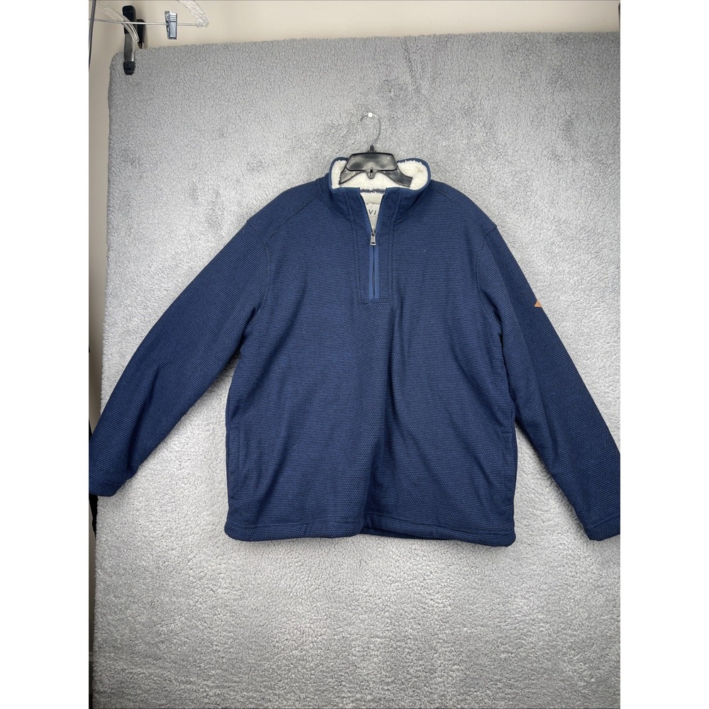 Orvis Quarter Zip Pullover Men XL Blue Good Sherpa Lined Waffle Knit Sweater